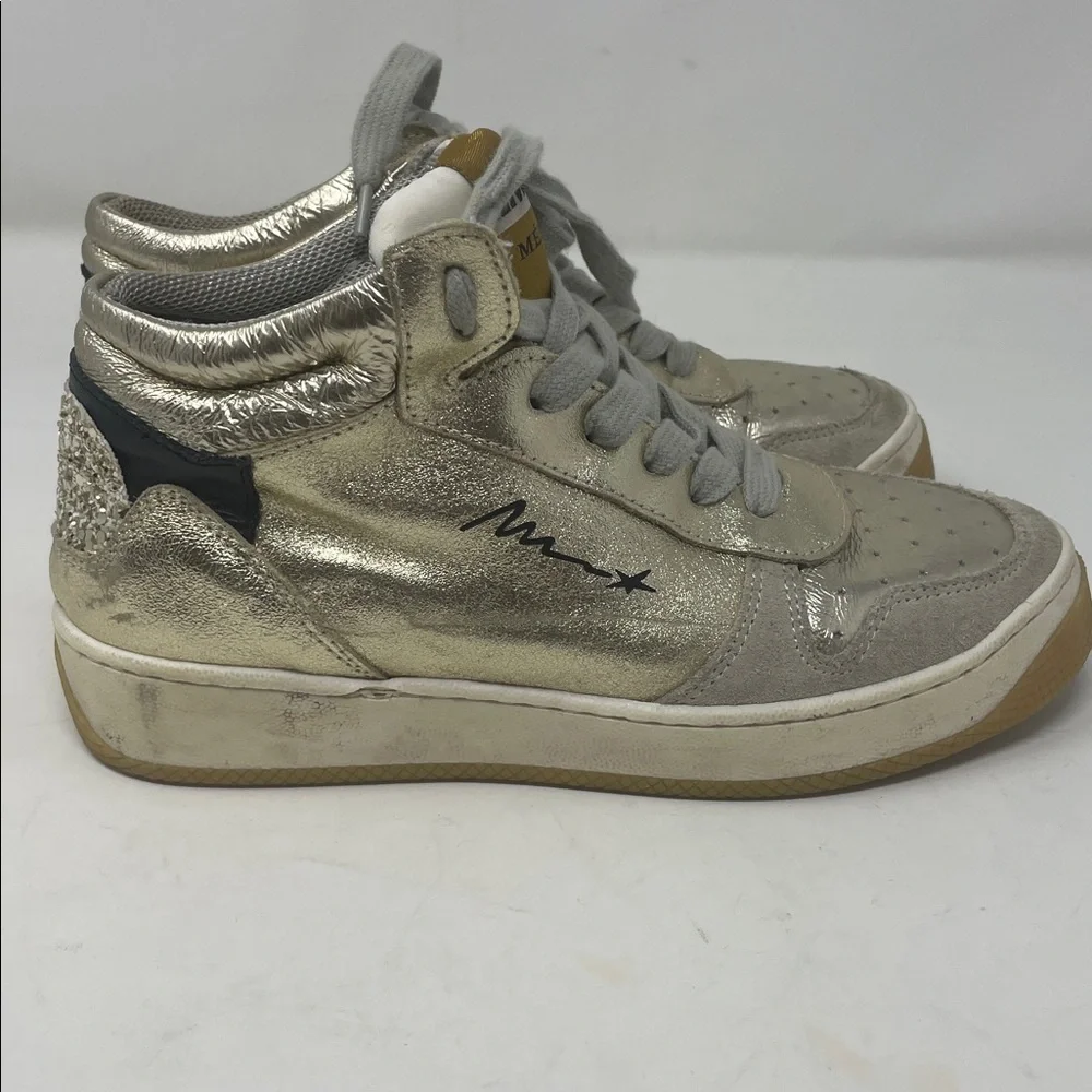 Meline Metallic High-Top Sneakers with Gray Laces Size 5.5